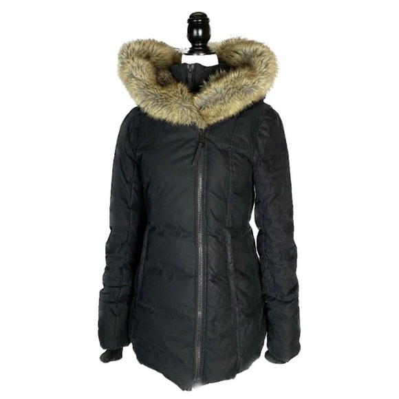 Aritzia Babaton Black Goose Down Faux Fur Hood Winter Parka Jacket - Picture 7 of 16